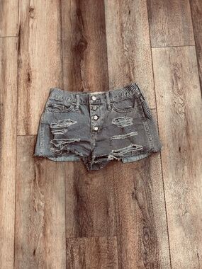 Hollister Distressed High-Waist Denim Shorts in Faded Gray